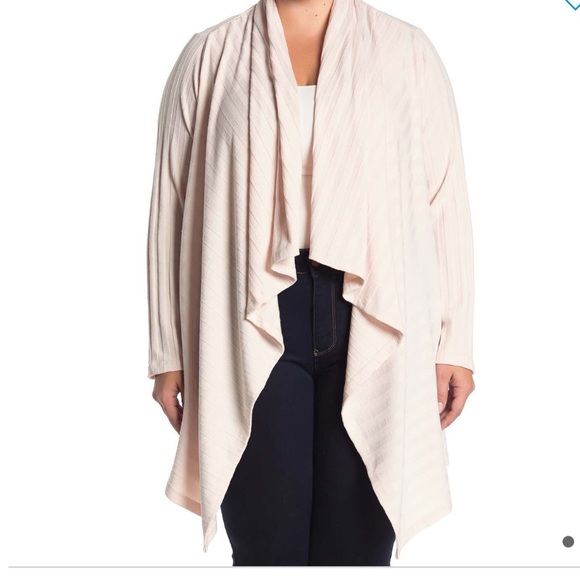 Amie Pink Waterfall Drape Rib Knit Shark Bite Cardigan - Picture 2 of 6